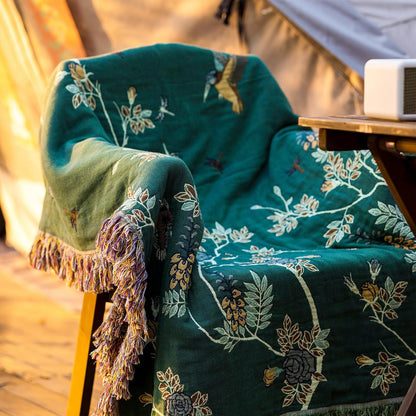 Snycler Boho Throw Blanket for Bed - 100% Cotton Ultra Soft Rustic Quilt Green Hummingbird Printed