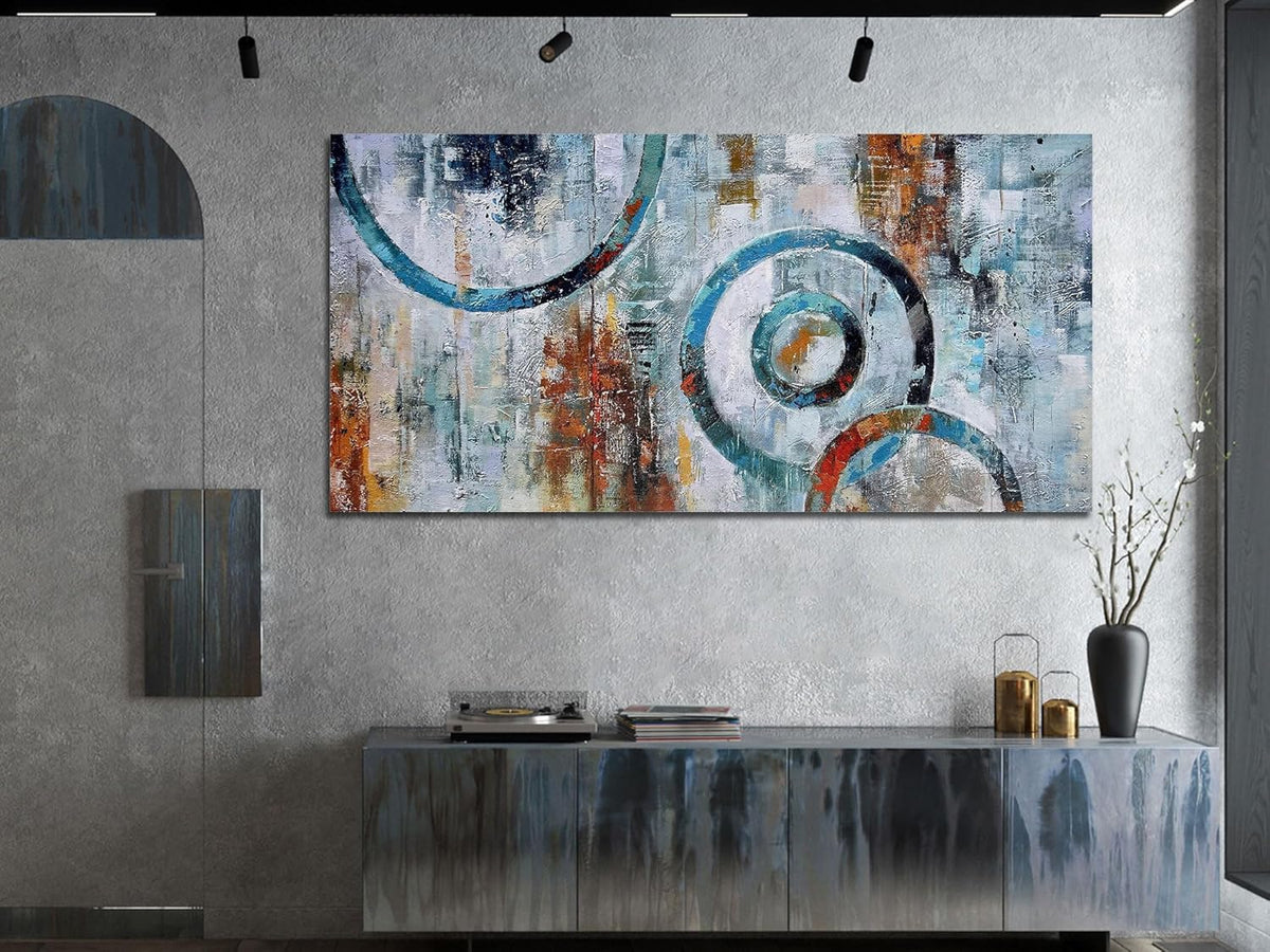 Arjun Abstract Wall Art Geometric Canvas Circle Painting Modern Grey Brown Picture Simple Artwork