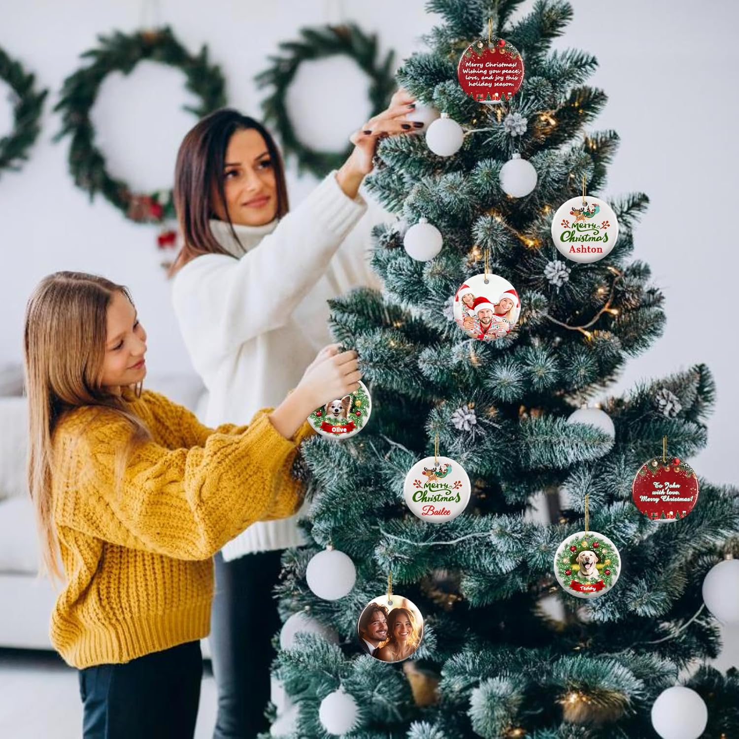 Personalized Christmas Ornaments 2025 - Custom Double-Sided Photo Ceramic Xmas Tree Hanging Decor