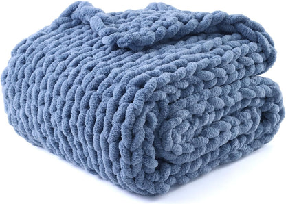 YnM Chunky Throw Blanket, Medium-Weight, Hand Knitted with Chenille Yarn, Skin Friendly, Ventilated