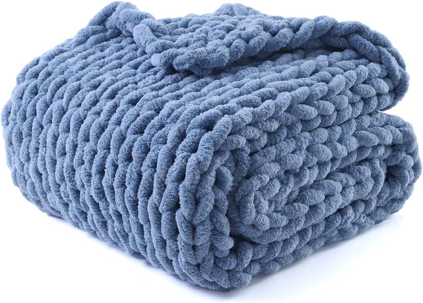 YnM Chunky Throw Blanket, Medium-Weight, Hand Knitted with Chenille Yarn, Skin Friendly, Ventilated