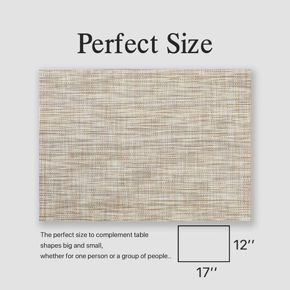 Placemats Set of 12 - Easy Clean Woven Vinyl Placemats for Dining Table, Indoor/Outdoor Place Mats