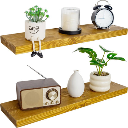 BGMG Wood Floating Shelves for Wall 30 inch Set of 2, Rustic Wooden Wall Mount Shelves for Living