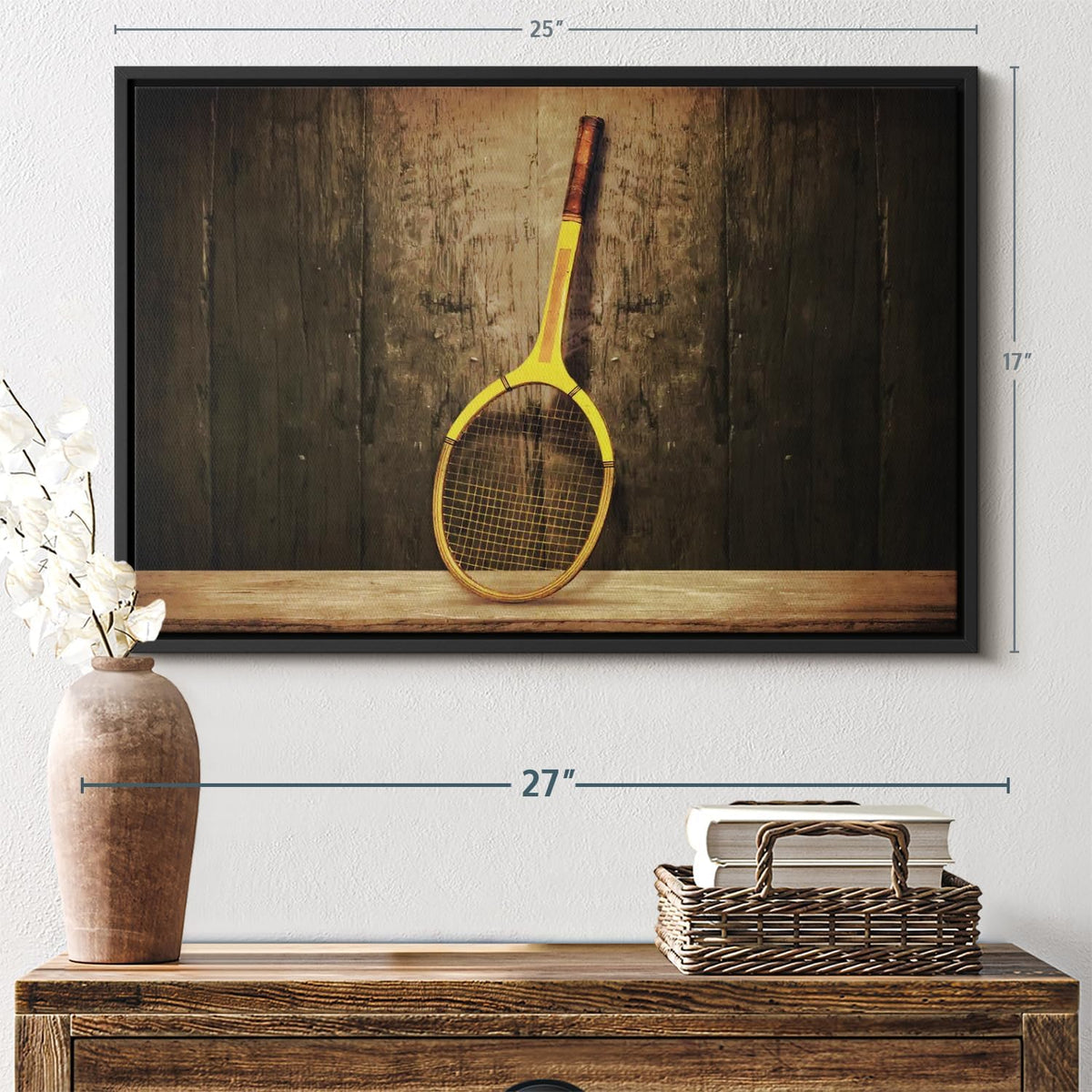 ElephantStock Vintage Tennis Racket Wall Art - Horizontal Framed Canvas - 1-Piece Living Room Wall