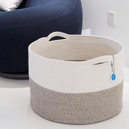 Casaphoria XXL Cotton Rope Basket - 21.7" x 21.7" x 13.8" Woven Laundry Hamper with Handle