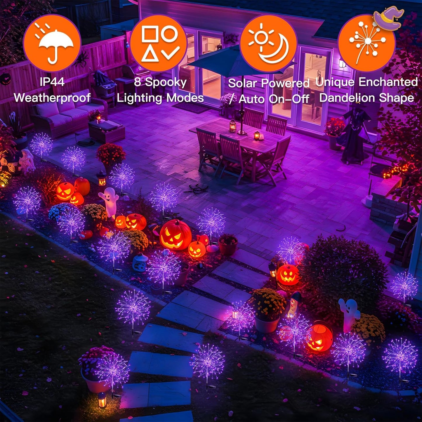 suddus 2 Pack Purple Halloween Lights Outdoor, 150LED Purple Solar Garden Lights with 8 Modes