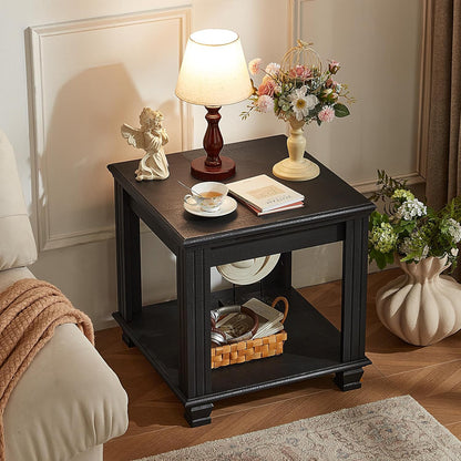 Farmhouse End Table,Large Side Table with 2-Tier Storage Shelf,Rustic Wood End Tables for Living