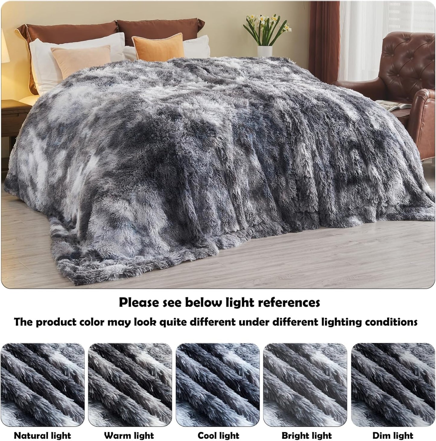 GONAAP Fuzzy Faux Fur Throw Blanket Queen Size Tie-dye Marble Black Super Soft Cozy Plush Fuzzy