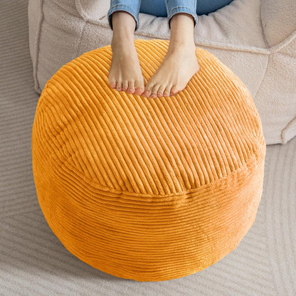HIGOGOGO Round Stuffed Pouf Ottoman, Corduroy Poufs with Foam Chunk Filling, Furry and Fluffy Pouf
