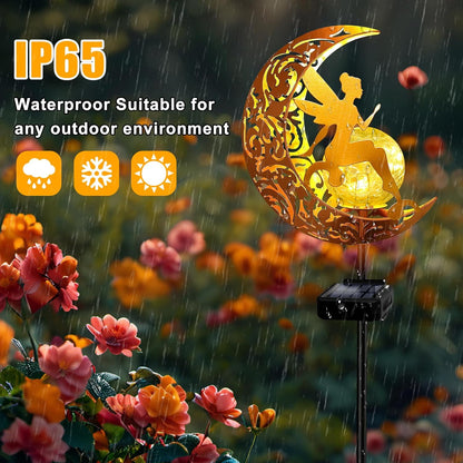 YJFWAL Garden Solar Lights Pathway Stake Lights Moon Fairy Glass Globe with Angel Decor, Gifts for