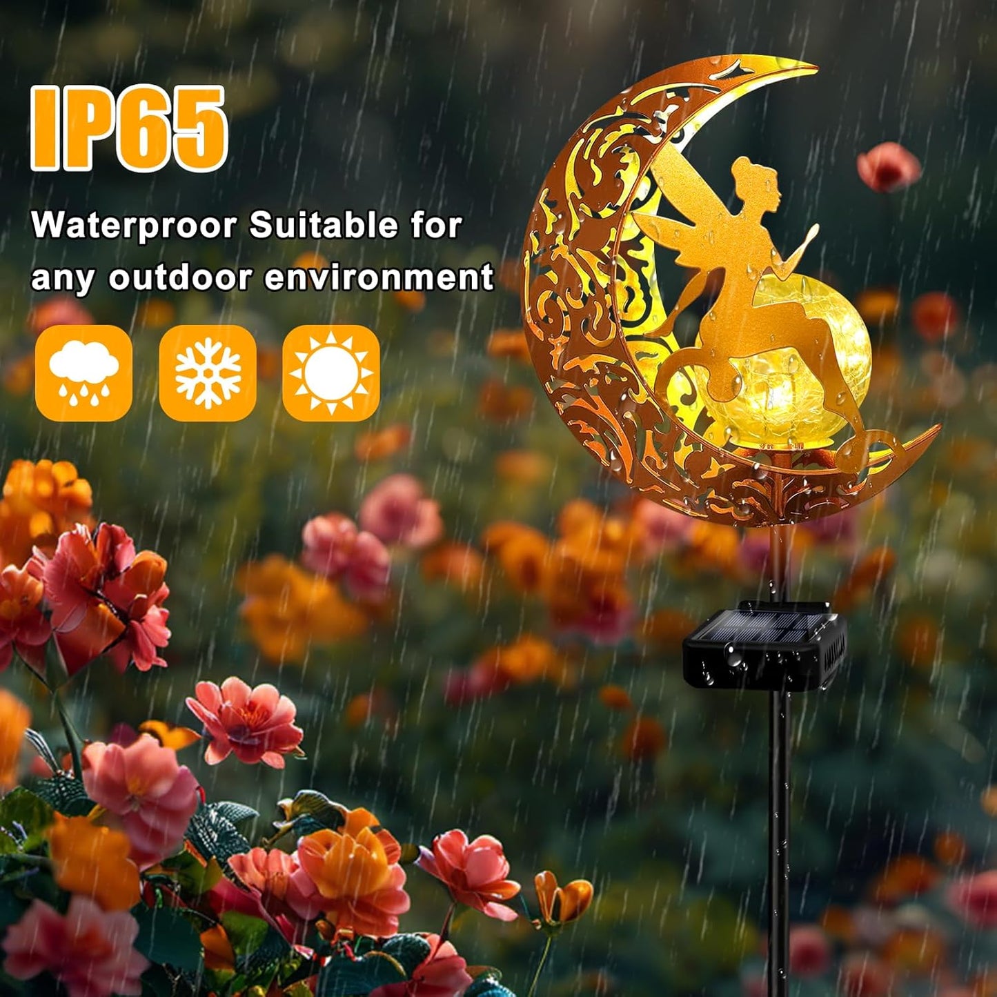 YJFWAL 2 Pack Garden Solar Lights Pathway Stake Lights Moon Fairy Glass Globe with Angel Decor