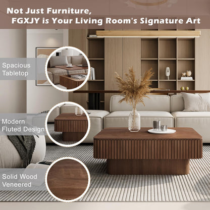 Lift Coffee Table with Storage & Adjustable Height, Solid Wood Coffee Table Fluted Center Table