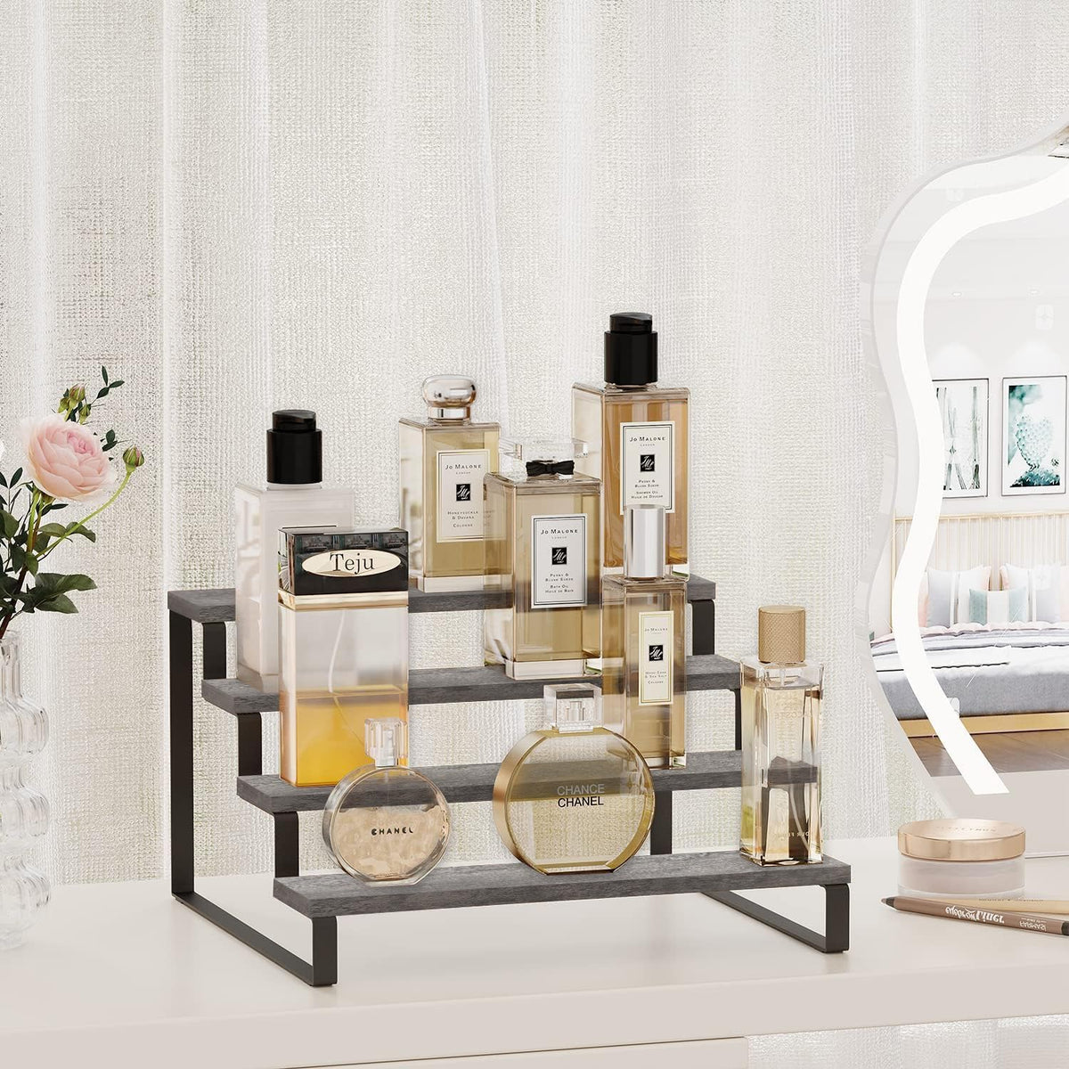 YINMIT Wooden Display Riser Stand, Tiered Perfume and Cologne Organizer Stand, 4 Tier Spice Rack