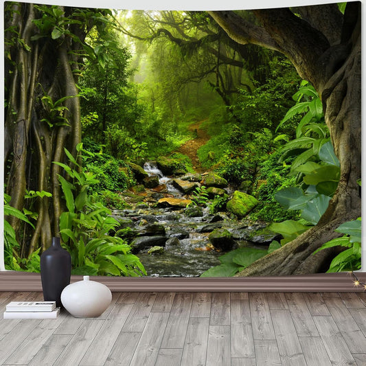 AMM Green Rainforest Tapestry Nature Forest Tapestry for Bedroom Aesthetic Misty Tropical Jungle