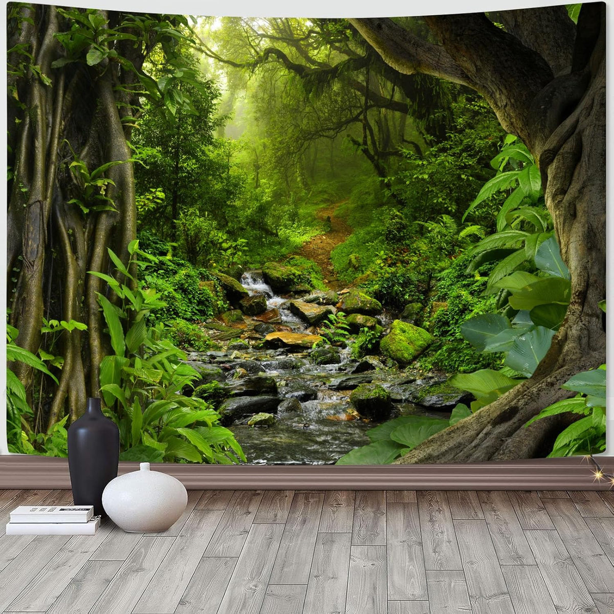 AMM Green Rainforest Tapestry Nature Forest Tapestry for Bedroom Aesthetic Misty Tropical Jungle