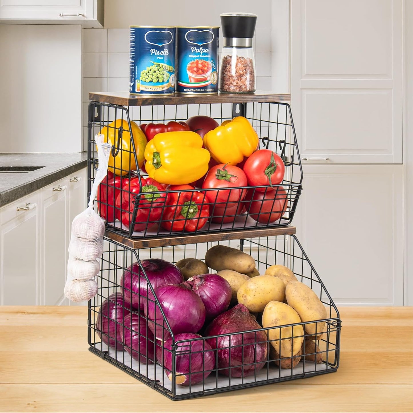 Fruit Basket, Stackable Wall Mounted Fruit Baskets, Potato Baskets Onion Storage for Kitchen