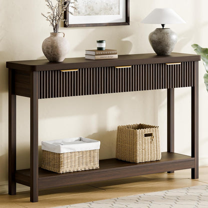 Lulive 51" Fluted Console Table for Entryway, Entryway Table with 3 Wooden Drawers, Farmhouse