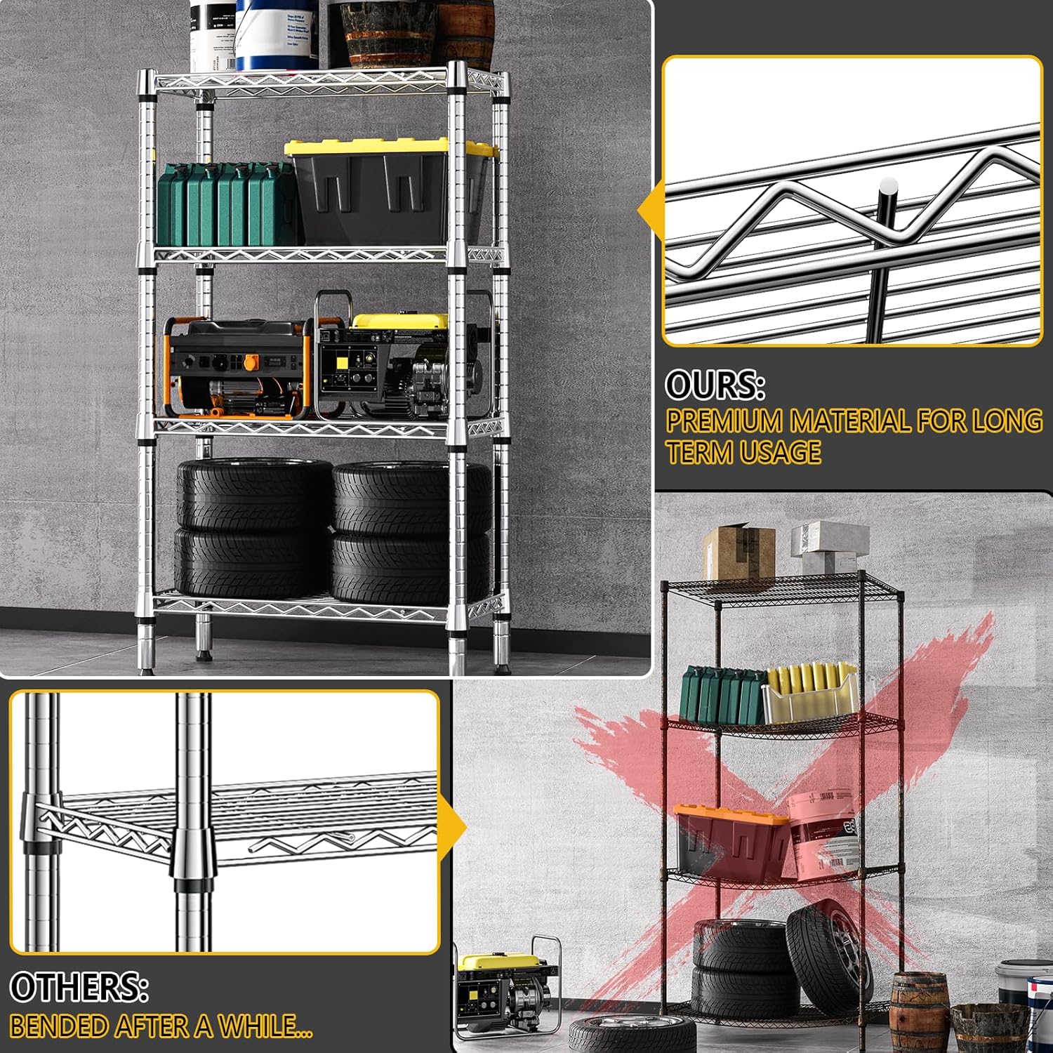 1000 lbs 4 Tier Shelf Metal Storage Shelves Wire Rack Closet Organizers for Garage Kitchen Bathroom