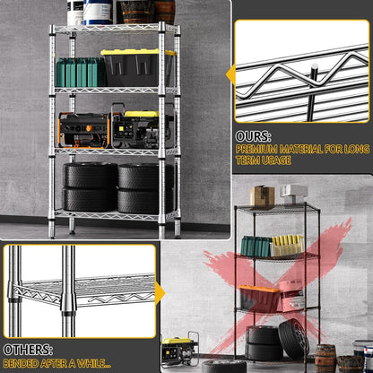 1000 lbs 4 Tier Shelf Metal Storage Shelves Wire Rack Closet Organizers for Garage Kitchen Bathroom