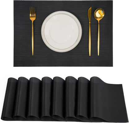 Placemats Set of 8，Non-Slip PVC Weave Table Mats Easy to Clean，Heat Resistant Place Mats for