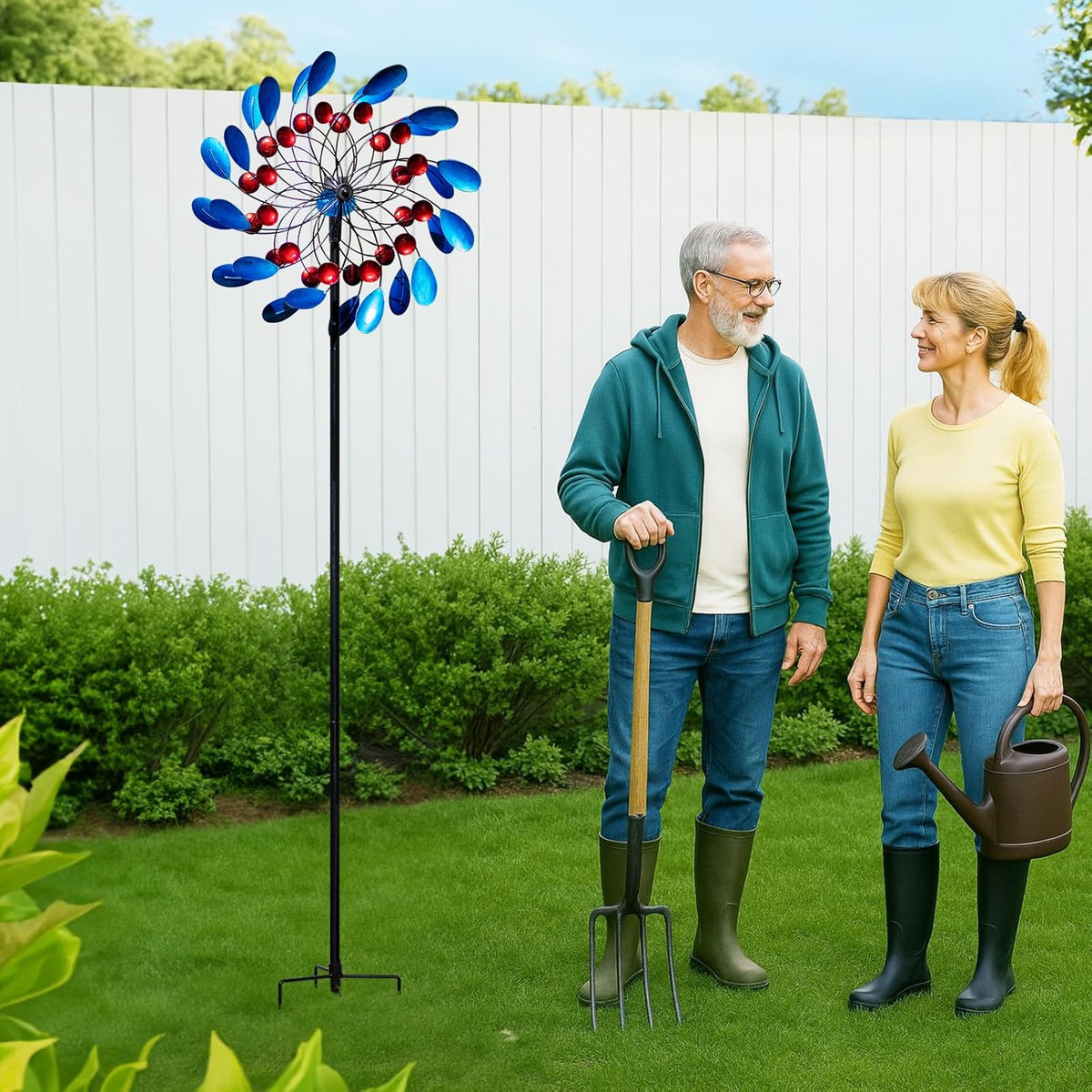 Solar Wind Spinners Outdoor, Colorful Large Garden Wind Spinners with Stake, Lawn Decor Windmill