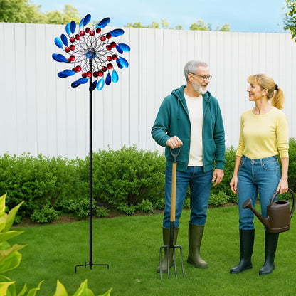 Solar Wind Spinners Outdoor, Colorful Large Garden Wind Spinners with Stake, Lawn Decor Windmill