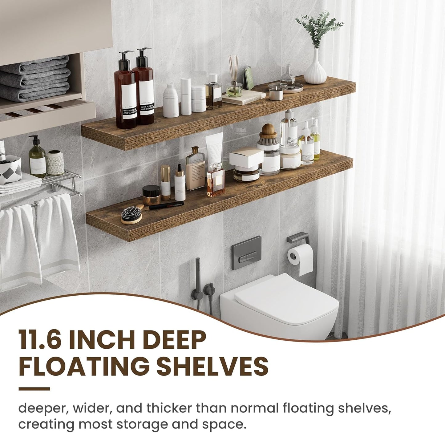 55 Inch Floating Shelves, 12 Inch Deep Floating Shelves for Wall, Floating Shelf with Invisible