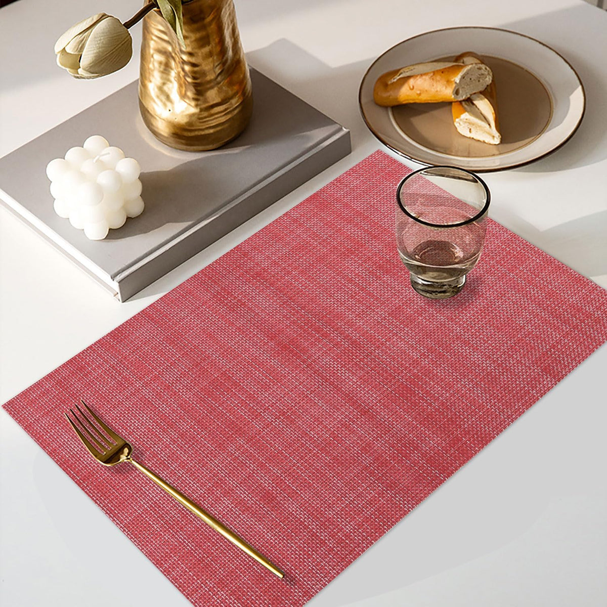 Vinyl Placemats Set of 4, PVC Woven Washable Non-Slip Table Mats, Heat Resistant Wrinkle Free Place