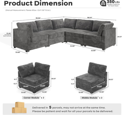 ovios Sectional Sofa Couch with L-Shape Chaise Convertible, Comfy Modular Cloud Couches with Deep