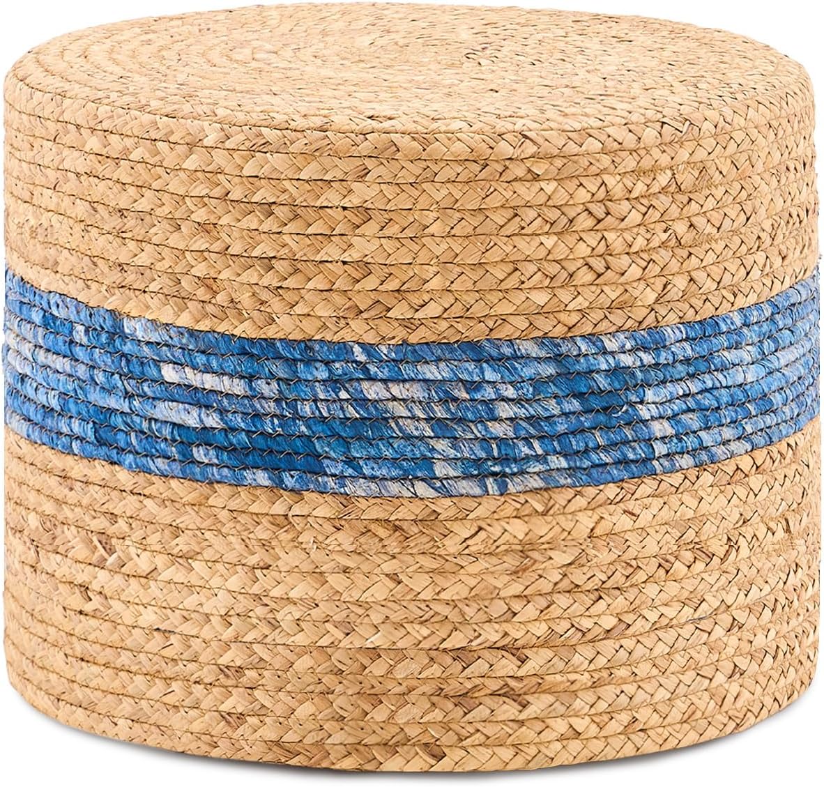 Handwoven Water Hyacinth Ottoman Pouf, Round Outdoor Footstool with Sturdy Frame, No Assembly