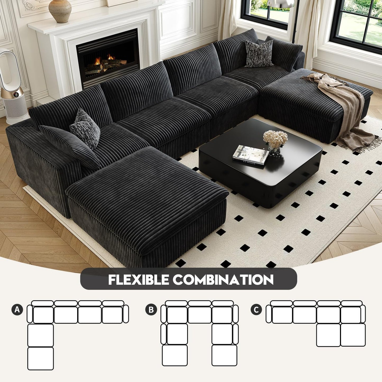 157.5" Cloud Couch Oversized Modular Sectional Sofa for Living Room,Modern Sofa with Deep