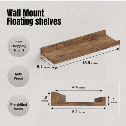 RICHER HOUSE 8 Set Floating Wall Mounted Shelves, Nursery Hanging Book Shelves with Lip for