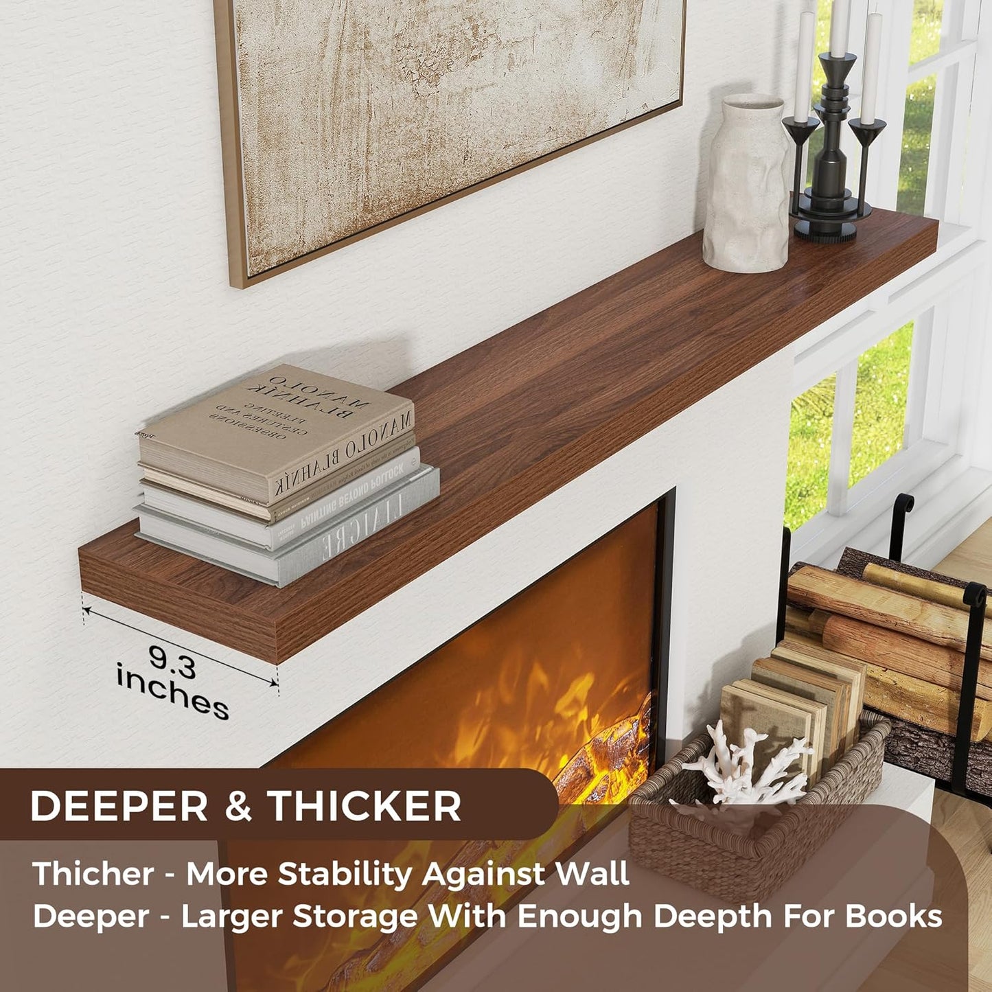 Floating Shelves for Wall, Large Wall Mounted Shelves with Invisible Brackets, Long Wood Floating