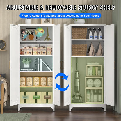 Metal Storage Cabinet with Doors and Shelves, 75 Inch Tall Kitchen Pantry Cabinet, Pantry Cabinets