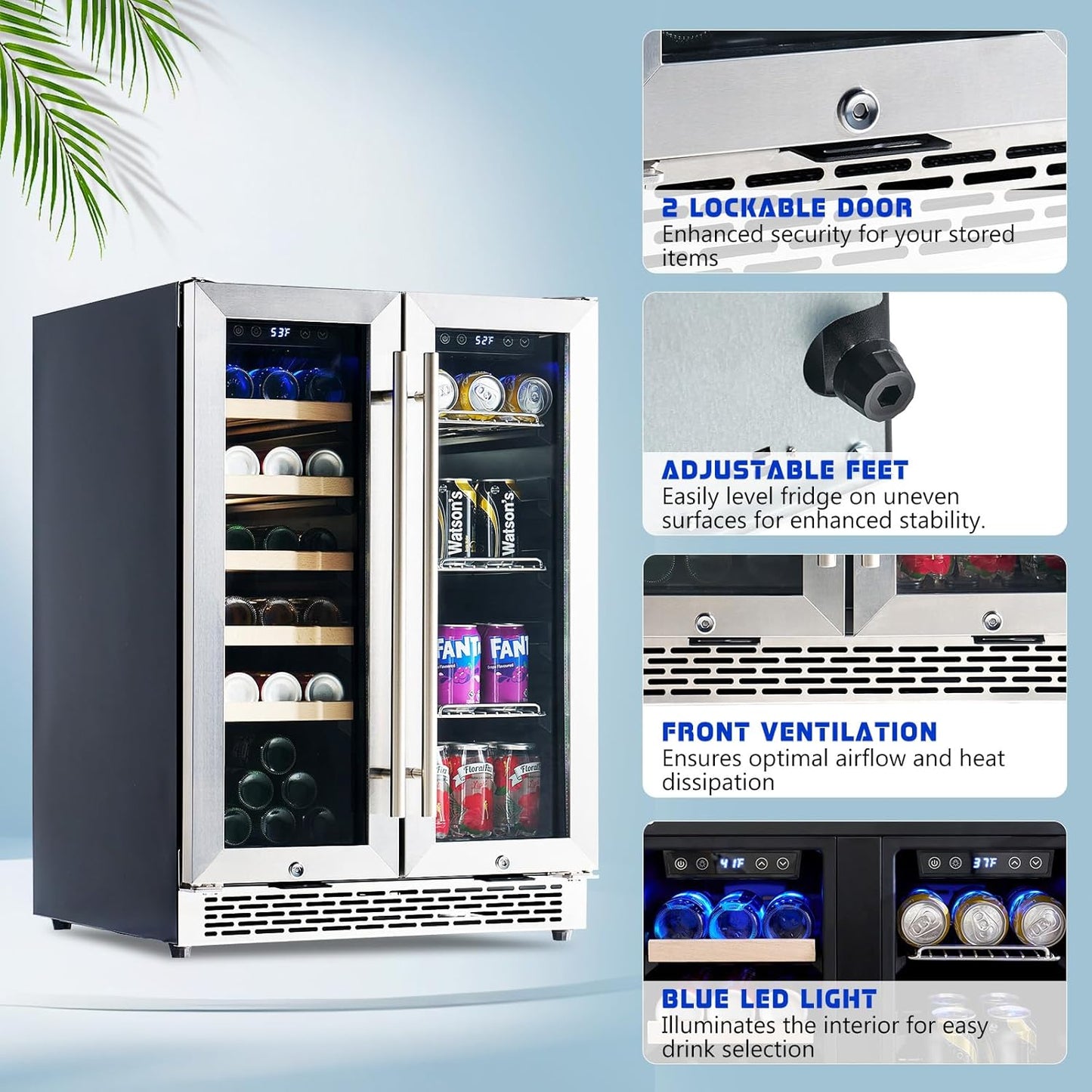 Albott Beverage Refrigerator - 24-Inch Dual Zone Cooler with Glass Door, Freestanding/Under Counter