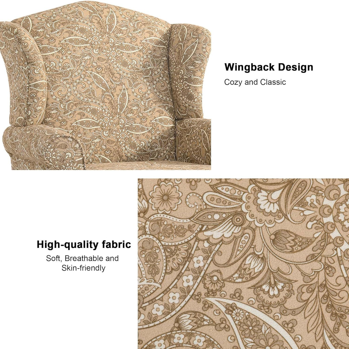 Accent Chair, High Back Upholstered Armchair with High Resilience Sponge & Wood Legs, Mid-Century