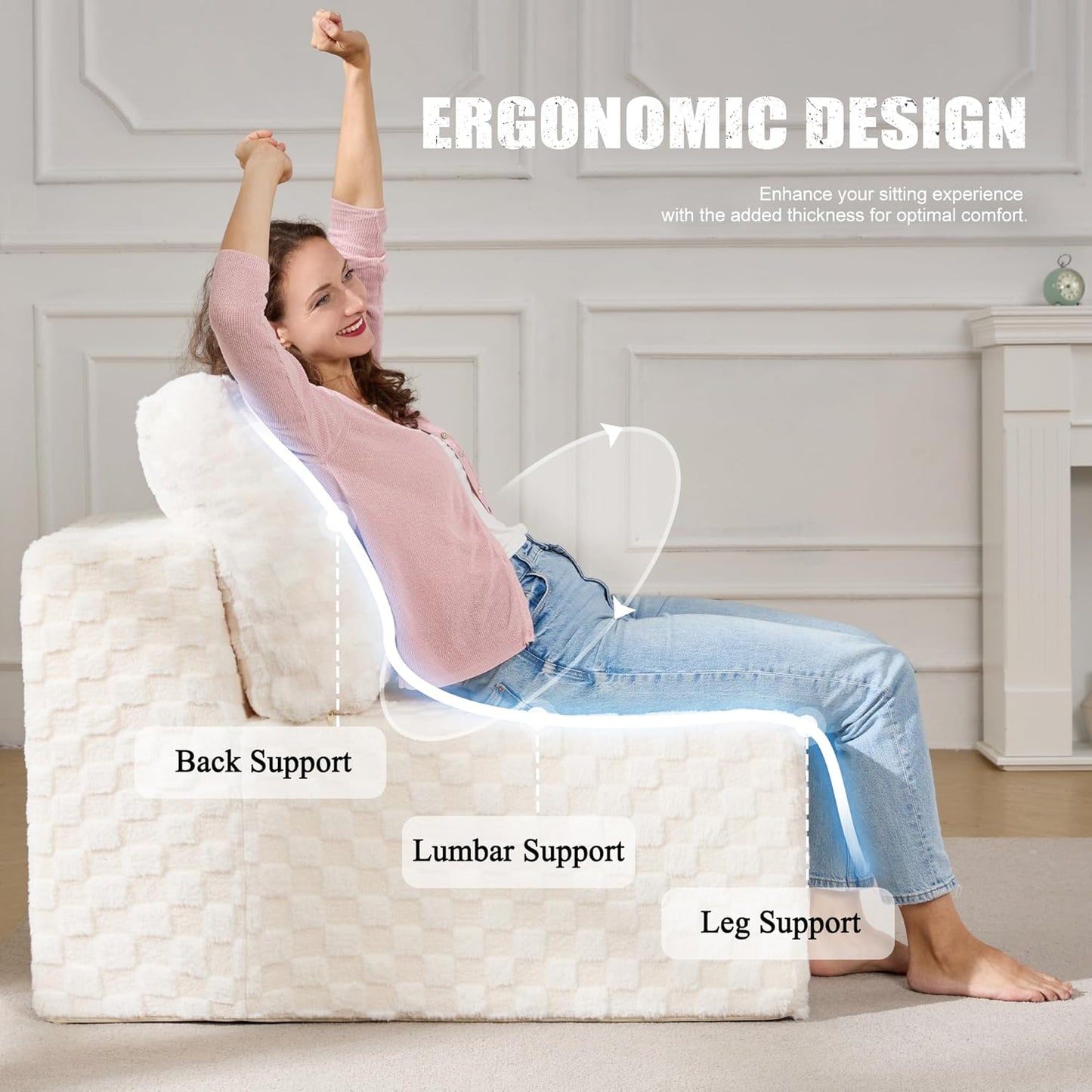 Single Sofa 1 Seat Couch with Deep Seat Memory Foam Cloud Chair with Pillows Large Sofa with L