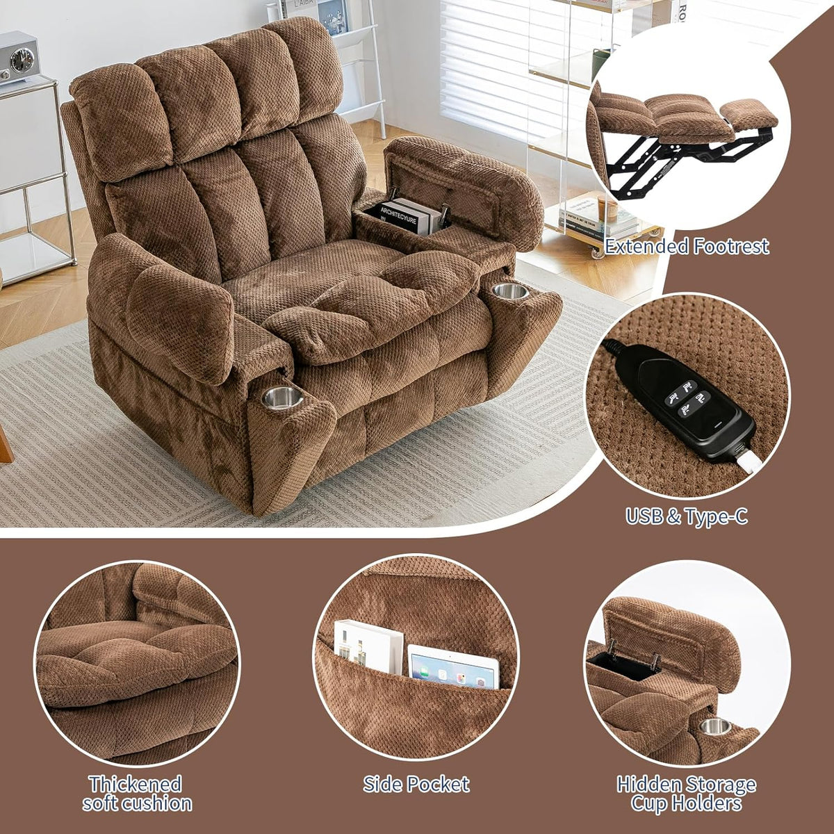 Oversized Power Lift Recliner Chair with Adjustable Headrest for Elderly,Dual Motor Lay Flat