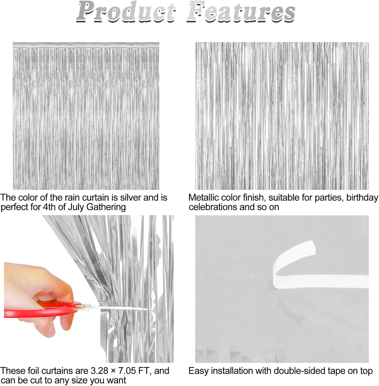 12 Pack Silver Backdrop. 3.28 FT x 7.05 FT Birthday Decorations, Metallic Silver Fringe Backdrop