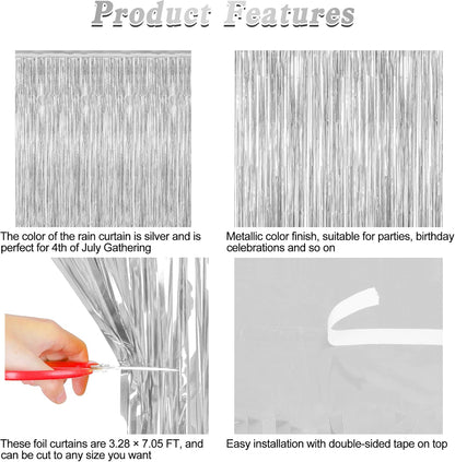 12 Pack Silver Backdrop. 3.28 FT x 7.05 FT Birthday Decorations, Metallic Silver Fringe Backdrop