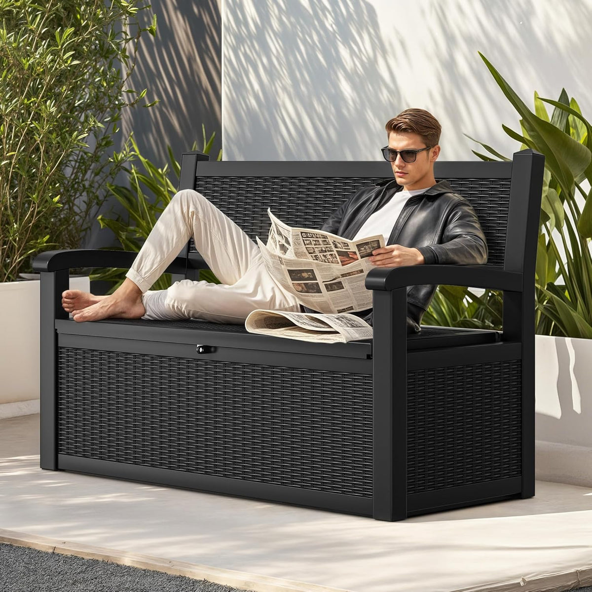 YITAHOME 70 Gallon Deck Bench with Storage, Outdoor Storage Box Bench with Armrests for Patio