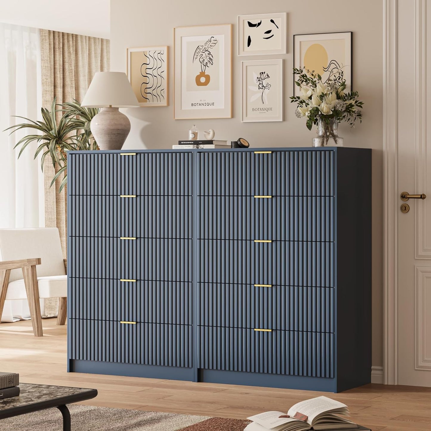 5 Drawer Dresser for Bedroom, Tall Dresser Chest of Drawers with Gold Handles, 32 Inch Wide