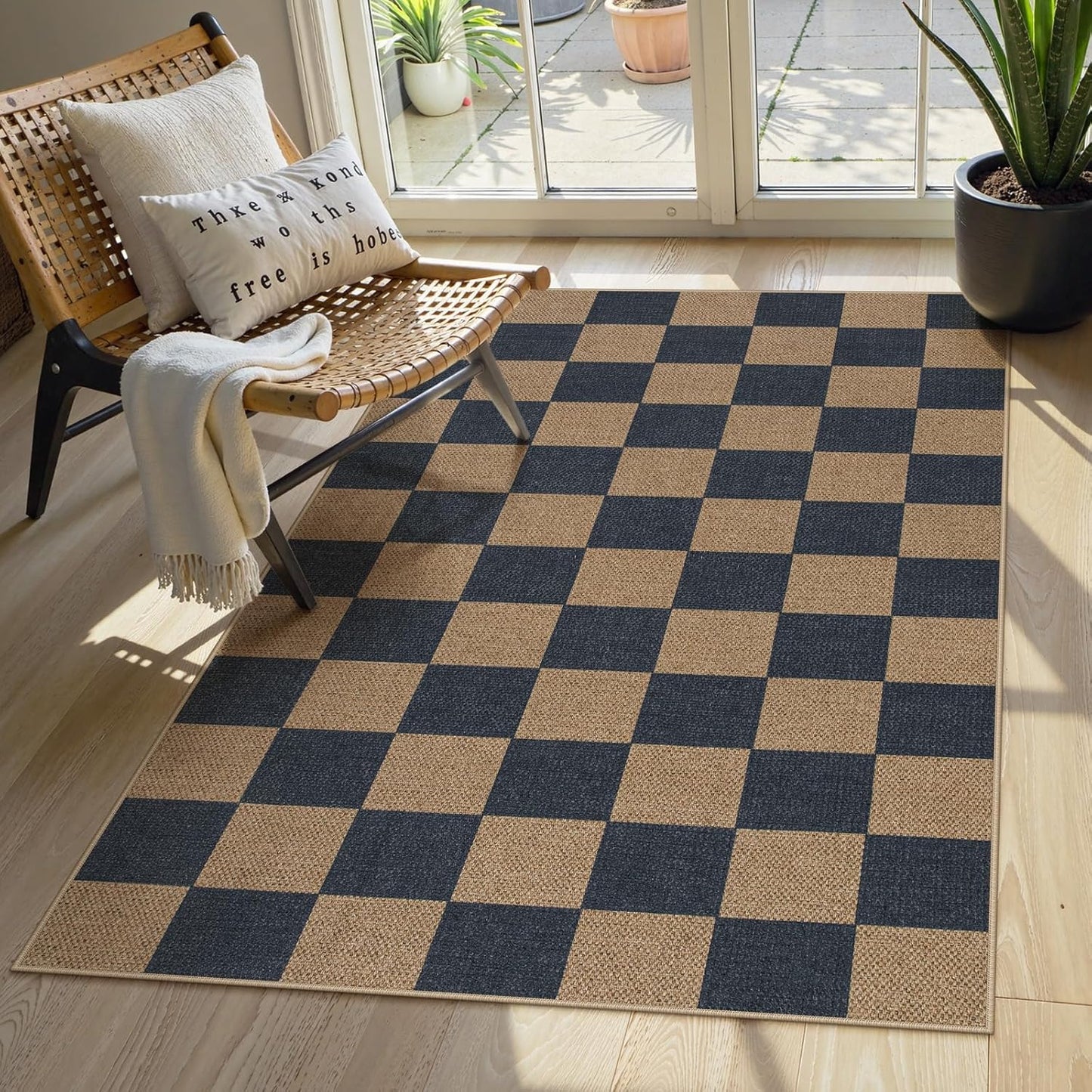 Lahome Checkered Easy Jute Indoor Outdoor Carpet, 3x5 Washable Rugs for Entryway Living Room