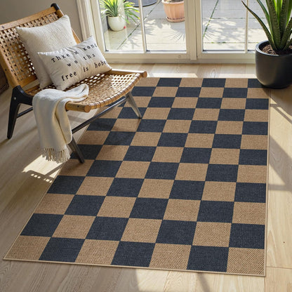 Lahome Checkered Easy Jute Indoor Outdoor Carpet, 3x5 Washable Rugs for Entryway Living Room