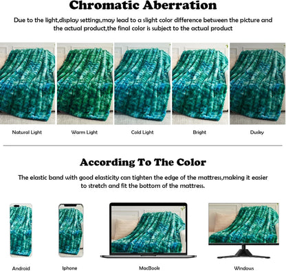 NEWCOSPLAY Faux Fur Throw Blanket Tie-dye Dark Teal Luxury Fluffy Thick Warm Bubble Blanket for
