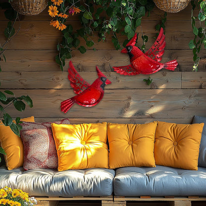 HONGLAND Metal Cardinal Wall Art 12inch Metal Birds Wall Sculpture Garden Decoration Outdoor Statue