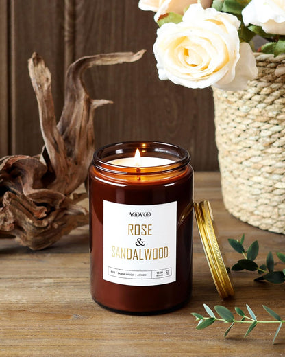 AOOVOO Rose Sandalwood Candles - 22 oz Scented Candles, Aromatherapy Candle, Soy Candle for Home