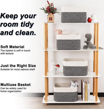4 Pack Storage Baskets for Organizing, Woven Baskets for Shelves - Perfect for Toys, Books, Towels