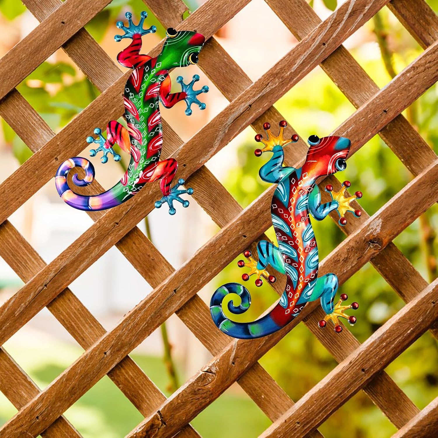 Set of 2 Large Metal Gecko Wall Decor, Outdoor Lizard Wall Art Upgrade Handmade Hanging Sculpture