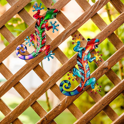 Set of 2 Large Metal Gecko Wall Decor, Outdoor Lizard Wall Art Upgrade Handmade Hanging Sculpture